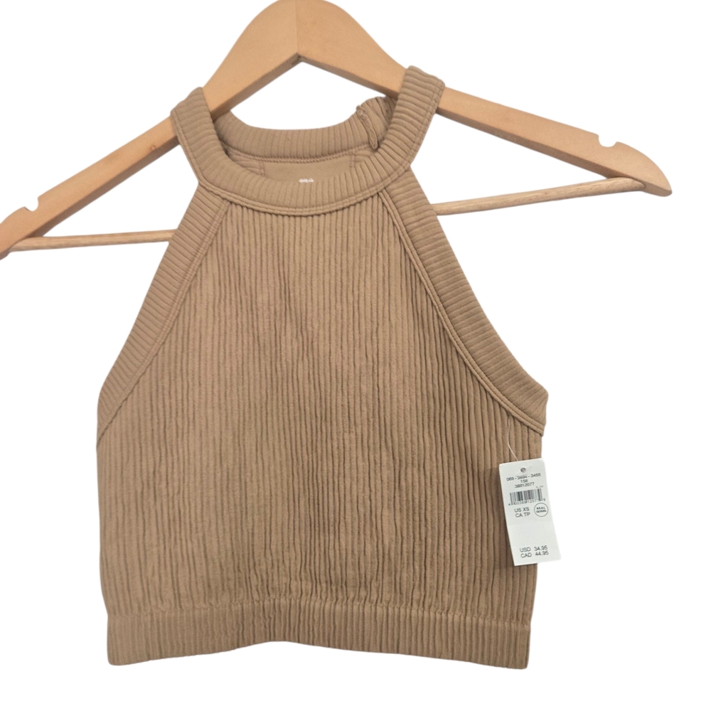 NWT Arie Real Good Superchill Seamless High Neck Bra Top In Brown Size XS